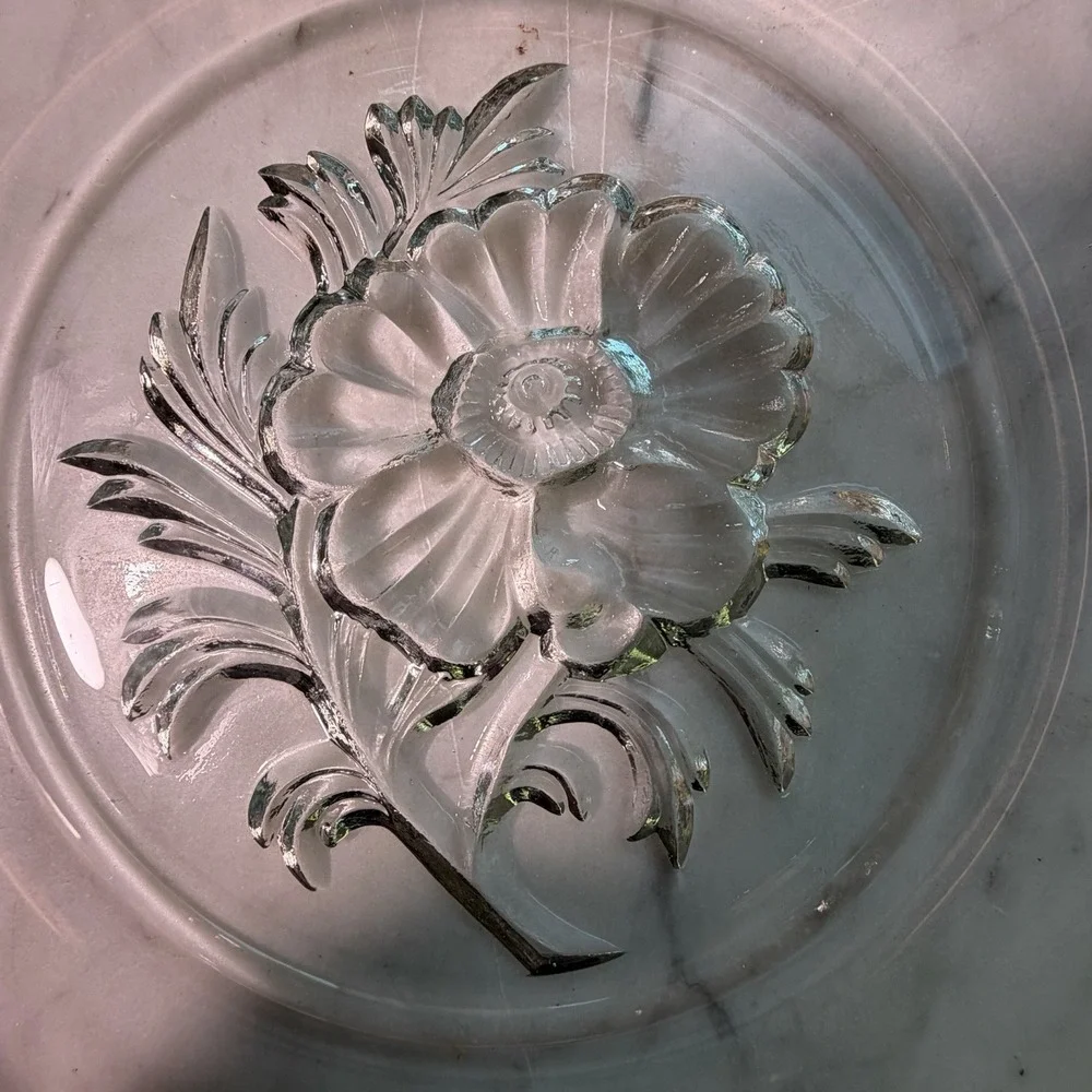 JEANETTE Clear Glass Camilia Salad Plates Set Of 5  8 3/8